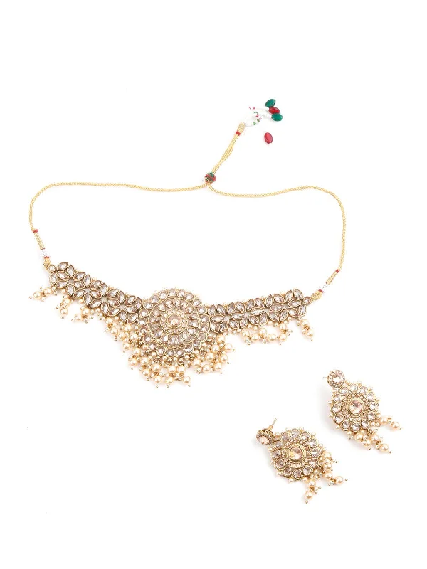 Odette Women Enticing Gold Tone Choker With Earrings!