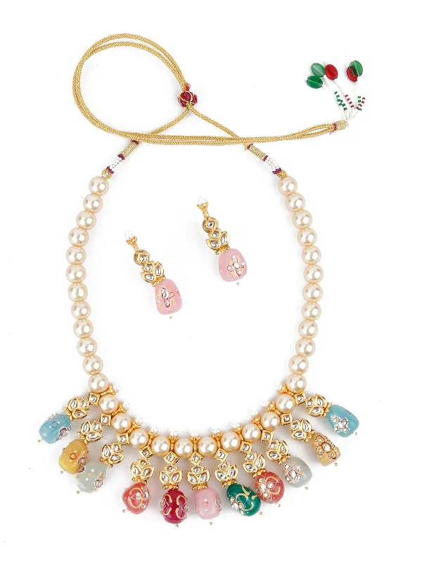 Odette Women Lustrous Pearl Multi-Coloured Onyx Necklace Set!