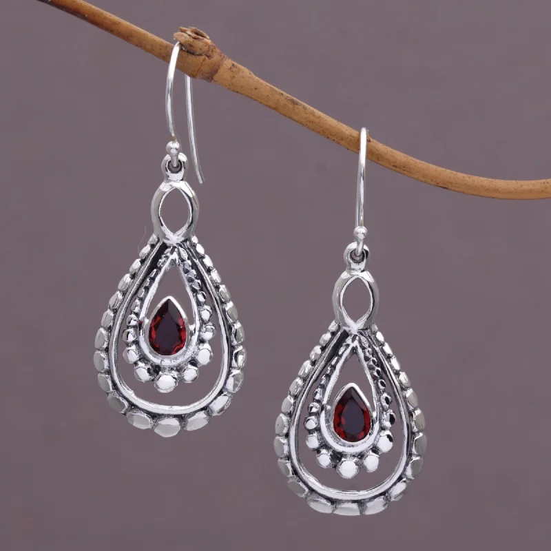 Drop of Red Garnet Dangle Earrings