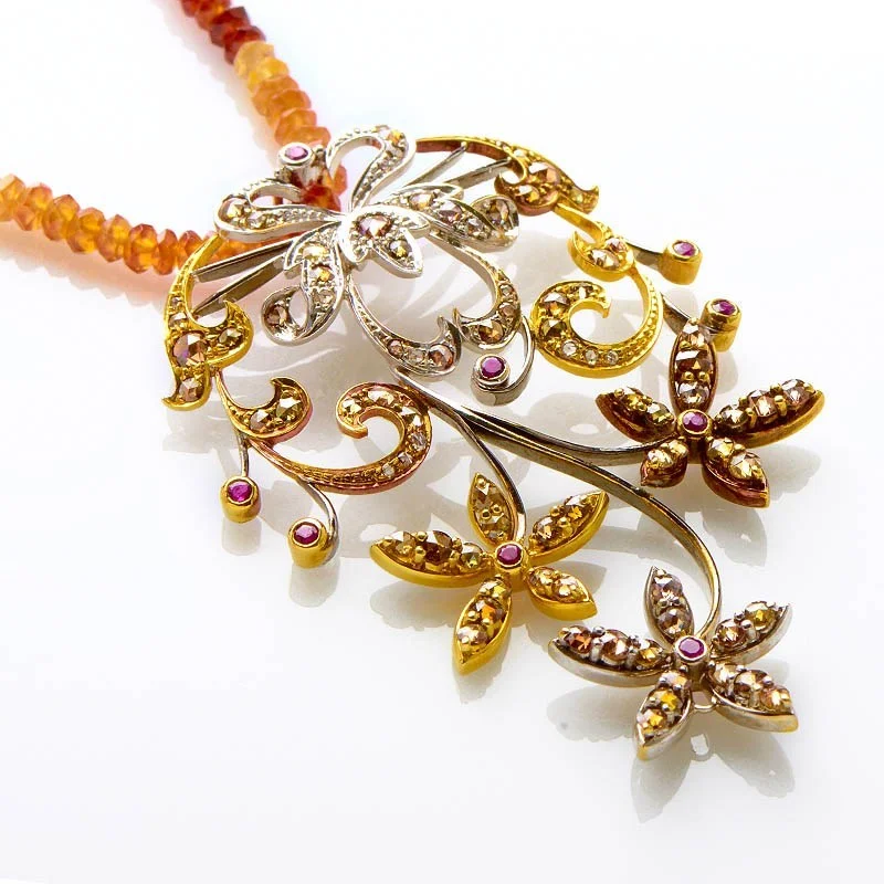 LB Exclusive 18K Multi Gold and Gem Floral Pendant Necklace