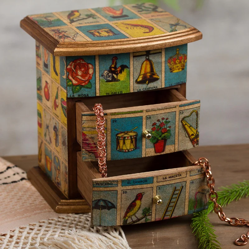 Mexican Loteria Mexican Bingo Decoupage on Wood Jewelry Box