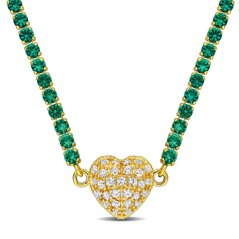 Mimi & Max 13 5/8ct TGW Created Emerald Created White Sapphire Heart Necklace Yellow Silver