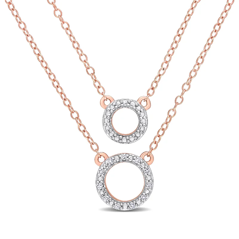 Mimi & Max Two-Strand Diamond Accent Circle Necklace with Chain in Rose Plated Sterling Silver