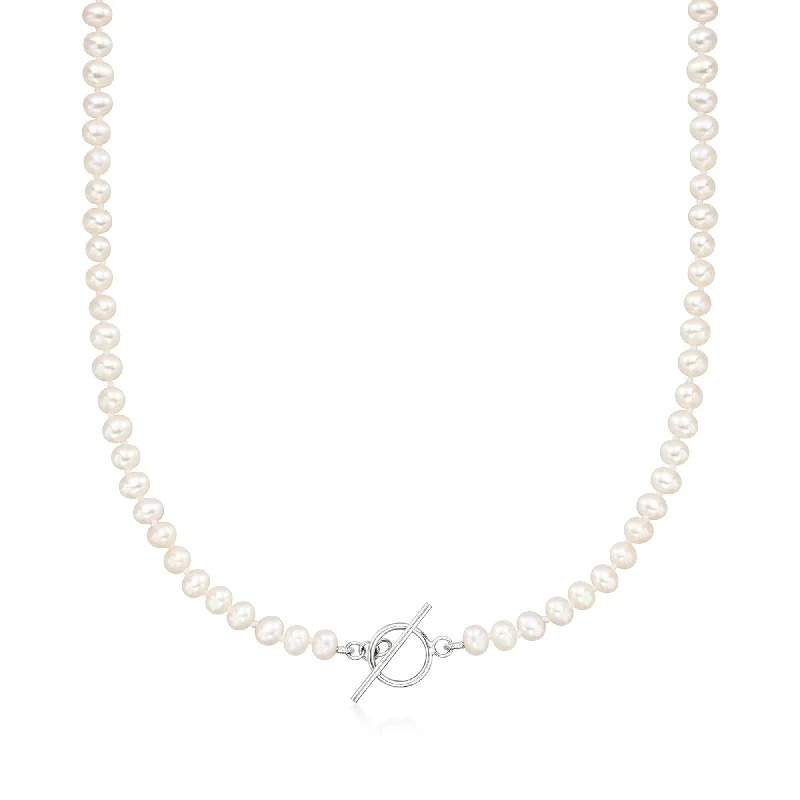 Ross-Simons 4-5mm Cultured Pearl Toggle Necklace With Sterling Silver