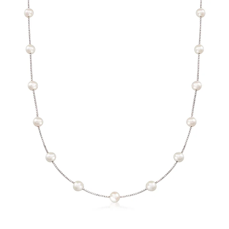 Ross-Simons 6-6.5mm Cultured Pearl Station Necklace in Sterling Silver