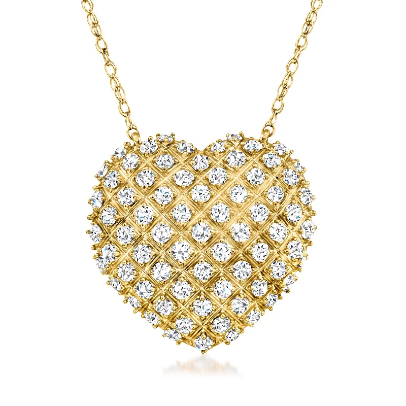 Ross-Simons Diamond Domed Heart Necklace in 18kt Gold Over Sterling