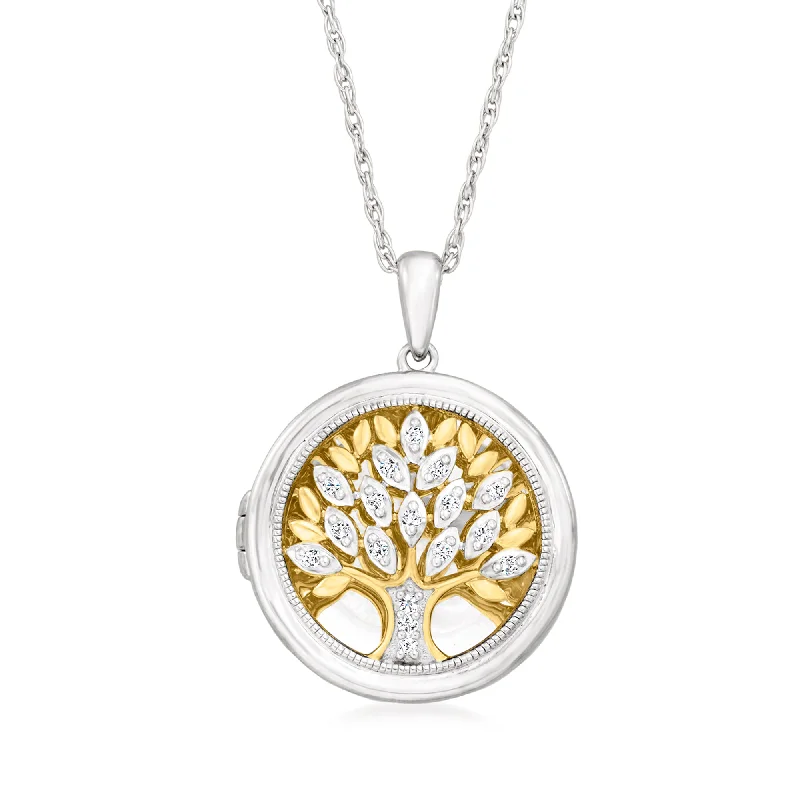 Ross-Simons Diamond Tree-Of-Life Locket Pendant Necklace in 2-Tone Sterling Silver