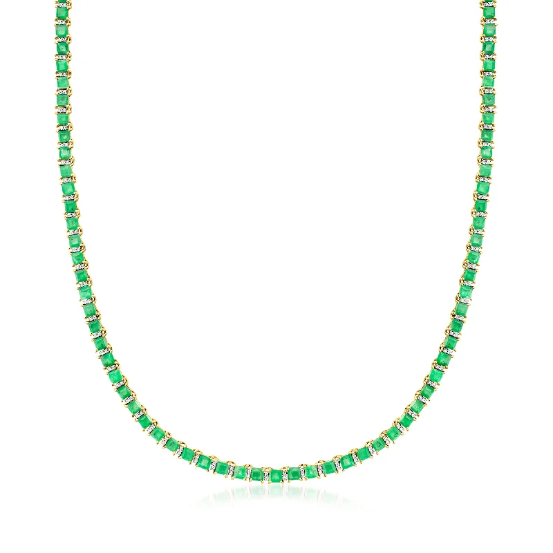 Ross-Simons Emerald and . Diamond Tennis Necklace in 18kt Gold Over Sterling