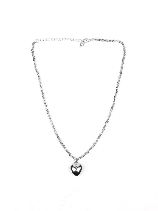 Odette Women Silver-Tone Heart Pendant Necklace