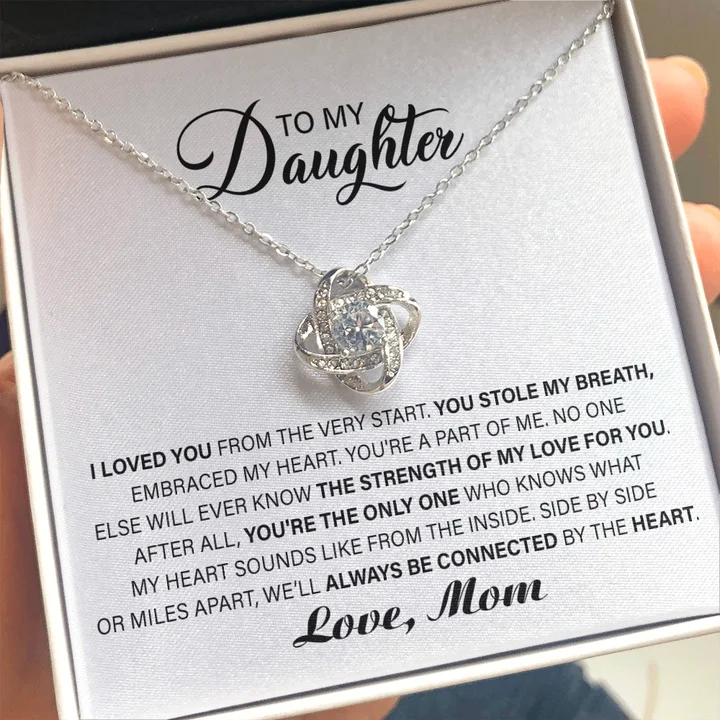 To My Daughter Necklace Gift I Love You From Very Start You Stole My Breath Love Knot Necklace LX017B