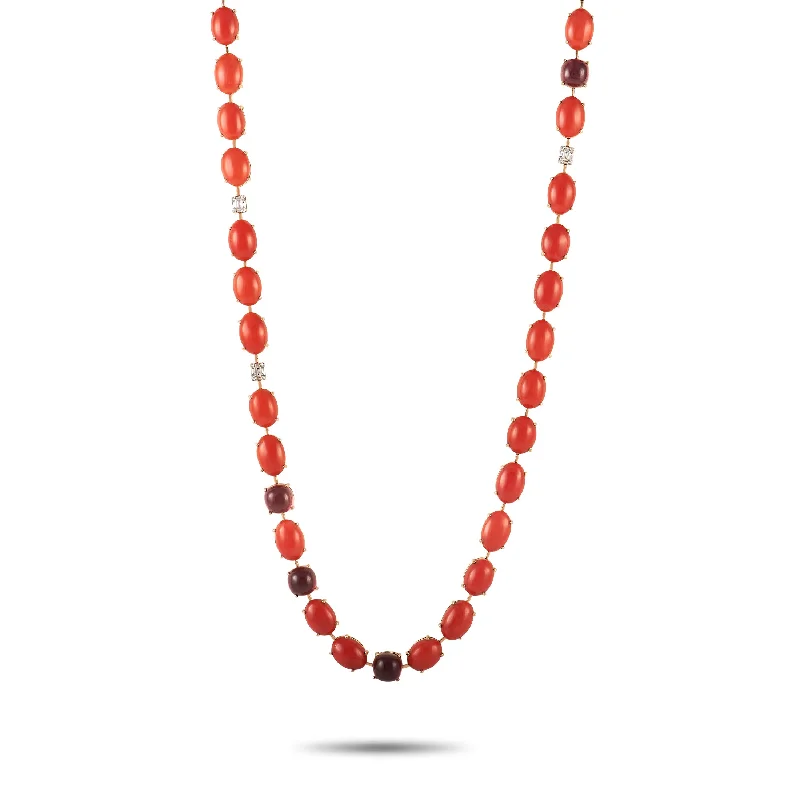 Zydo 18K Rose Gold 0.56 ct Diamond, Coral and Tourmaline Necklace