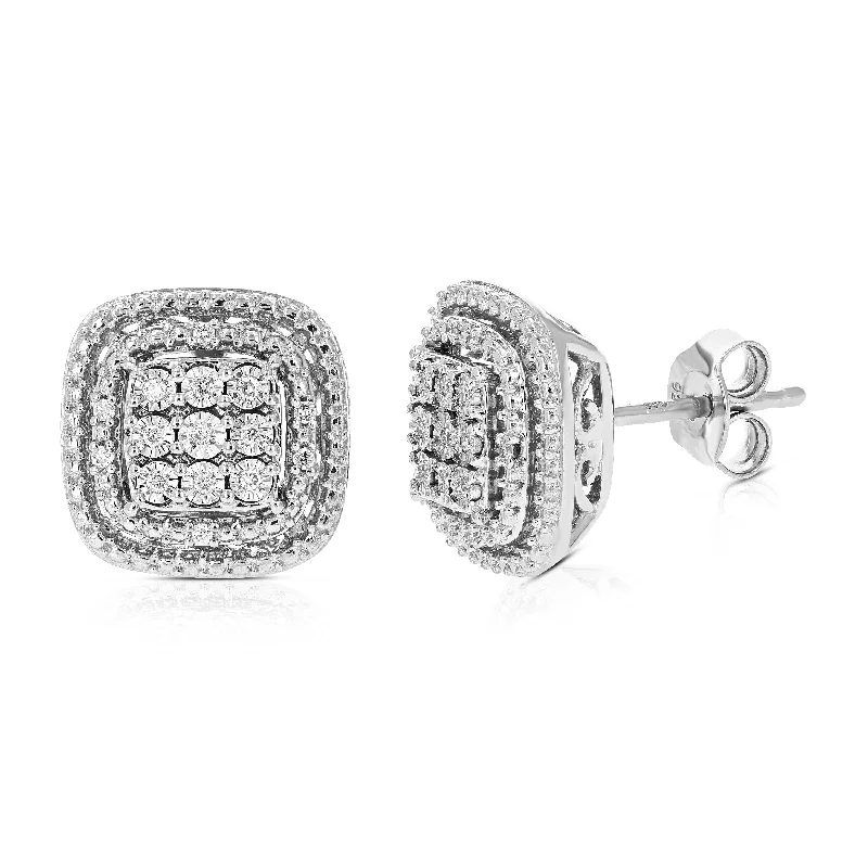 1/12 cttw Round Cut Lab Grown Diamond Stud Earrings in .925 Sterling Silver Prong Set