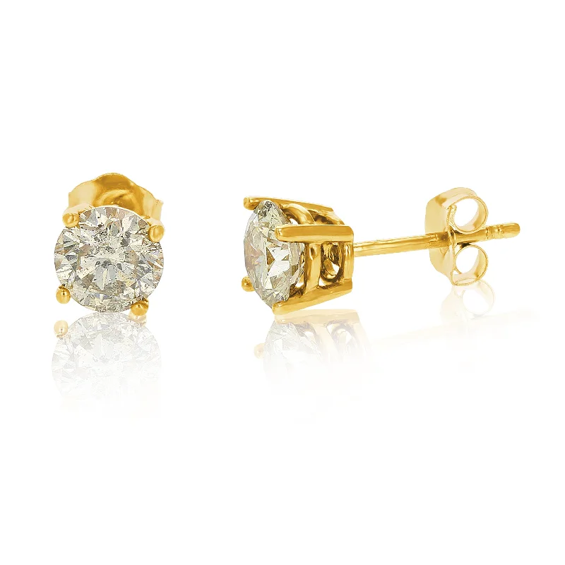 1/2 cttw Champagne Diamond Stud Earrings 14K Yellow Gold Round with Push Backs