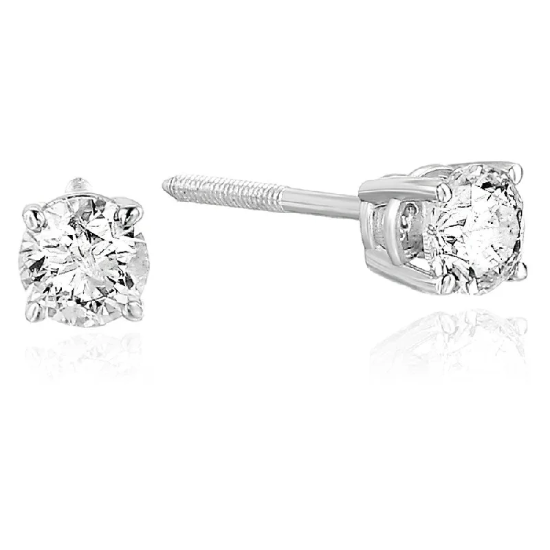 1/4 to 2 cttw Diamond Stud Earrings 14K White Gold Round 4 Prong Set Screw Backs