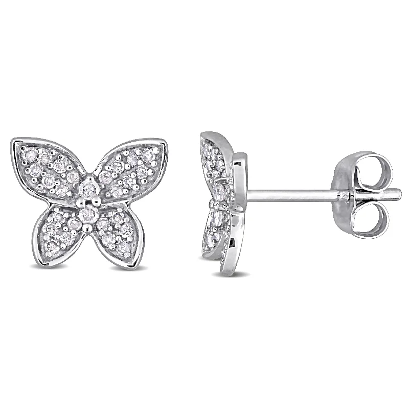 1/5 CT TW Diamond Butterfly Stud Earrings in 10K White Gold