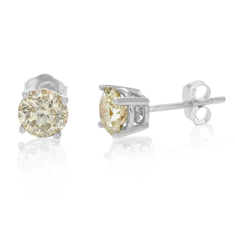 1.50 cttw Champagne Diamond Stud Earrings 14K White Gold