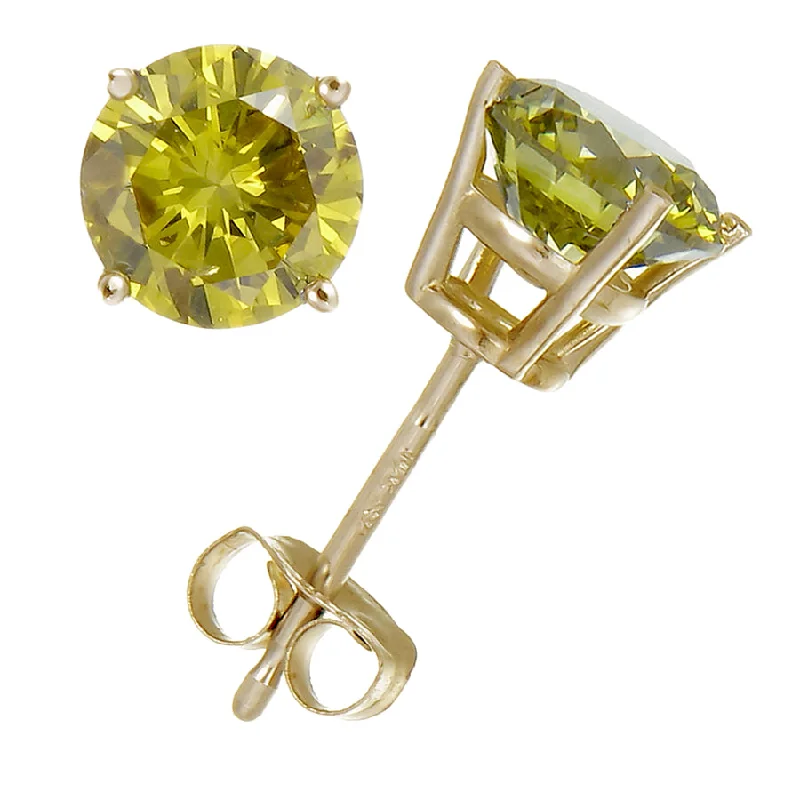 1.50 cttw Yellow Diamond Stud Earrings 14K Yellow Gold Round with Push Backs