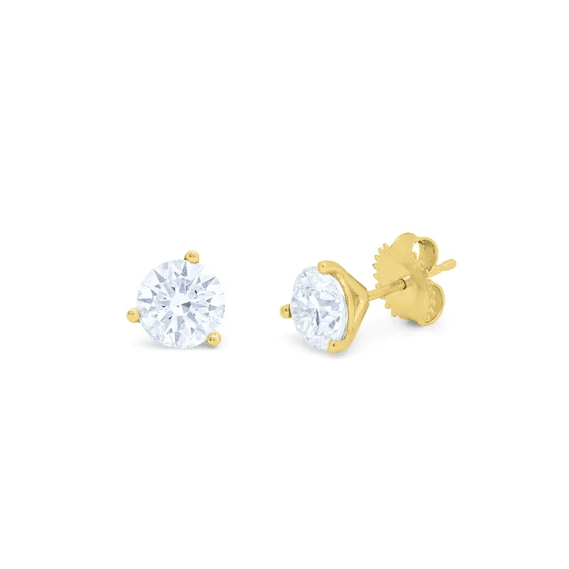 14kt yellow gold solitaire diamond stud earrings containing 2.00 cts tw of round diamonds set in a martini setting