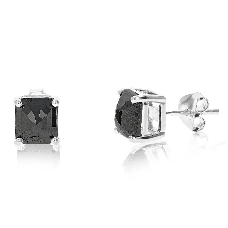 2.50 cttw Princess Cut Black Diamond Stud Earrings .925 Sterling Silver