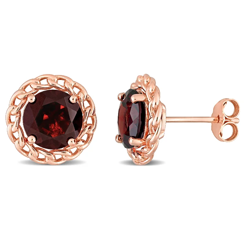 4 CT TGW Garnet Halo Stud Earrings in Rose Plated Sterling Silver