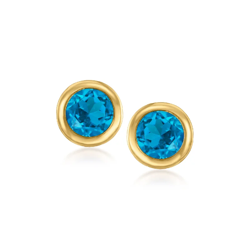 Canaria Bezel-Set London Blue Topaz Stud Earrings in 10kt Yellow Gold