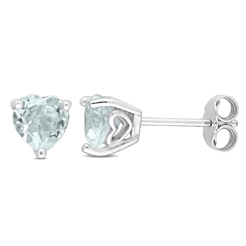 Mimi & Max 1 1/3ct TGW Heart Shape Aquamarine Stud Earrings in Sterling Silver