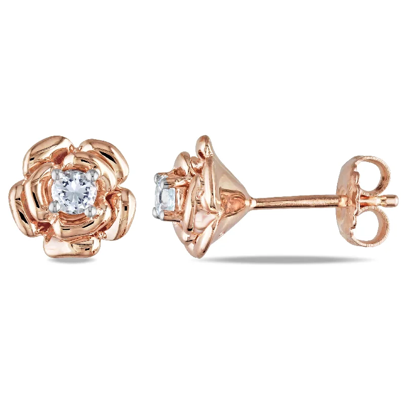 Mimi & Max 1/3ct TGW Created White Sapphire Flower Stud Earrings in Rose Plated Sterling Silver