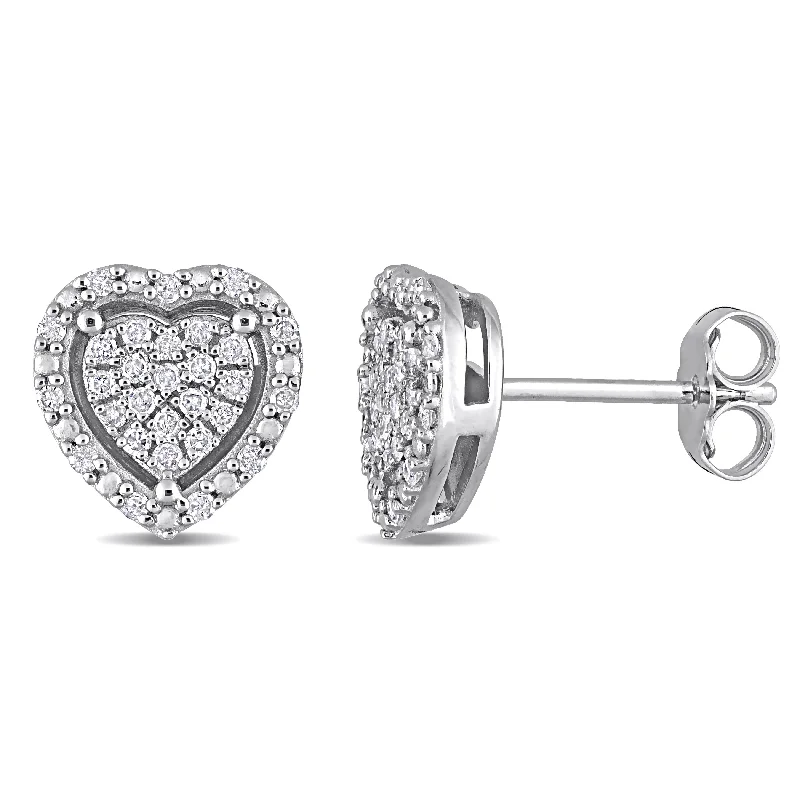 Mimi & Max 1/3ct TW Diamond Heart Halo Stud Earrings in Sterling Silver