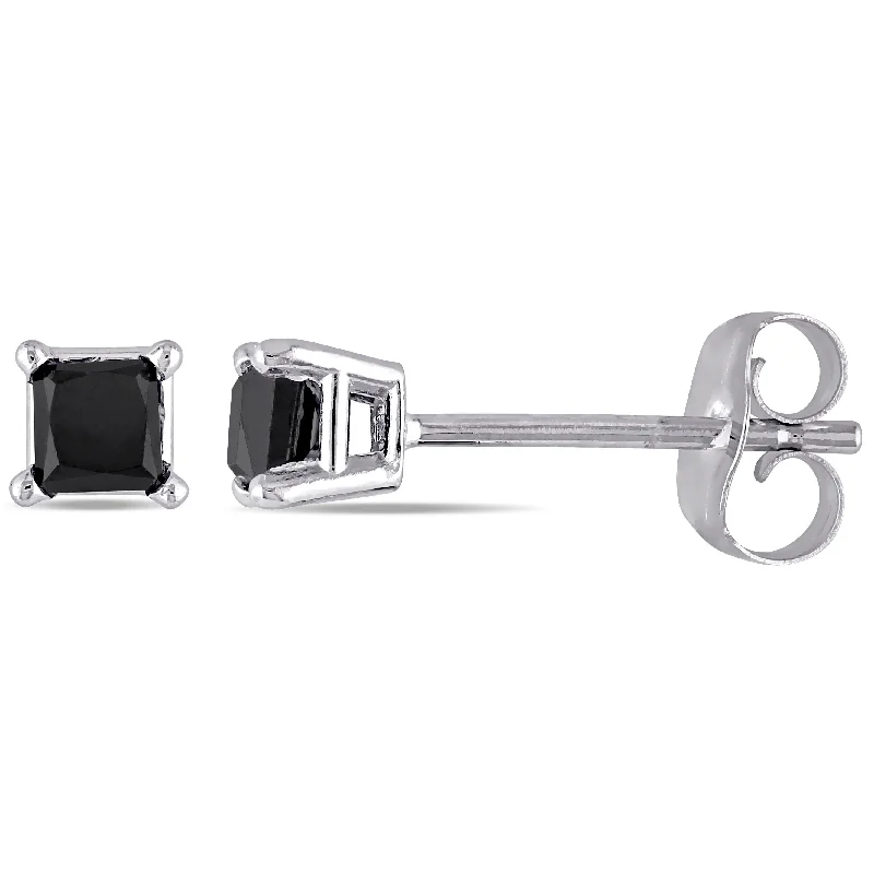 Mimi & Max 1ct TW Princess Cut Black Diamond Stud Earrings in 10k White Gold