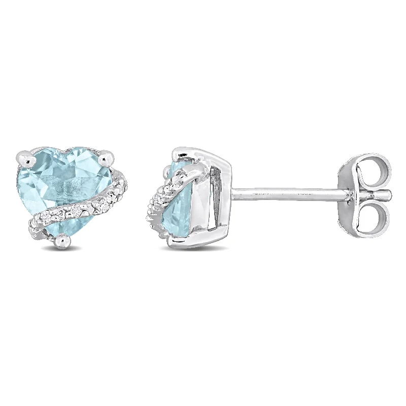 Mimi & Max 2ct TGW Sky Blue Topaz and Diamond Accent Heart Stud Earrings in Sterling Silver