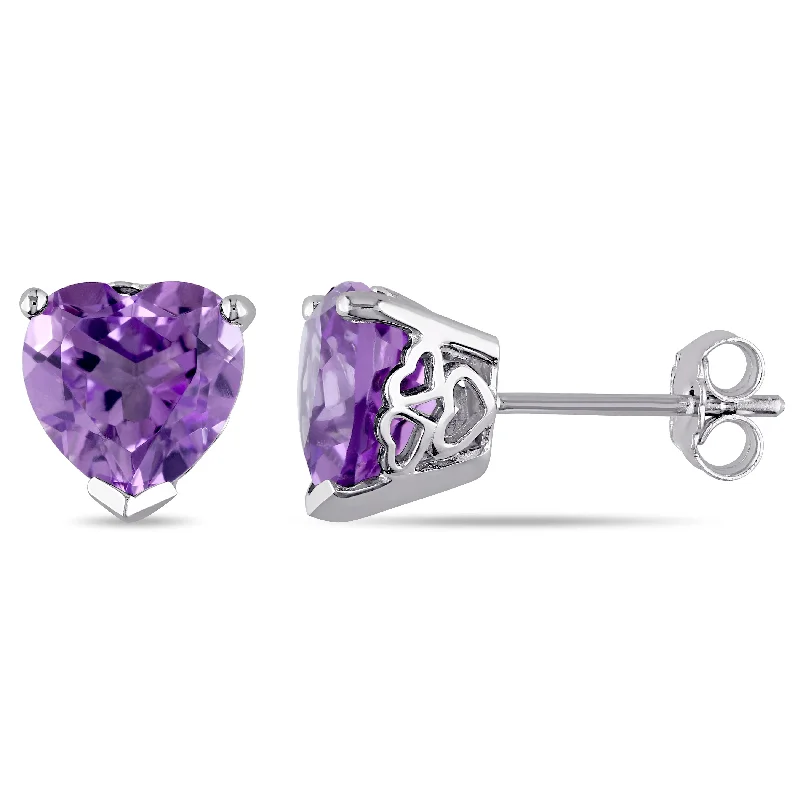 Mimi & Max 3 1/3ct TGW Heart Shaped Amethyst Stud Earrings in Sterling Silver