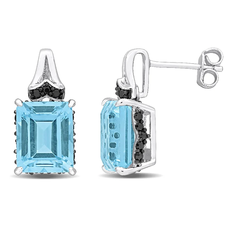 Mimi & Max 8 5/8ct TGW Sky Blue Topaz and Black Sapphire Baguette Stud Earrings in Sterling Silver