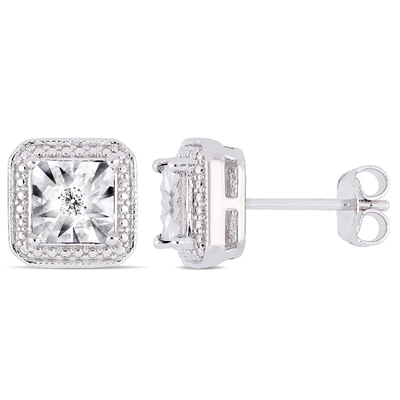 Mimi & Max Diamond Accent Square Halo Stud Earrings in Sterling Silver