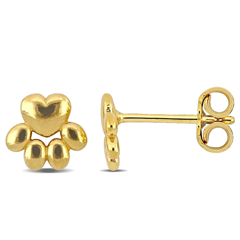 Mimi & Max Paw Stud Earrings in Yellow Plated Sterling Silver