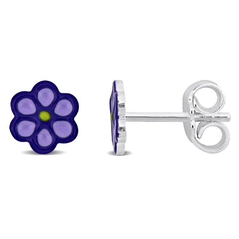 Mimi & Max Purple Flower Stud Earrings in Sterling Silver