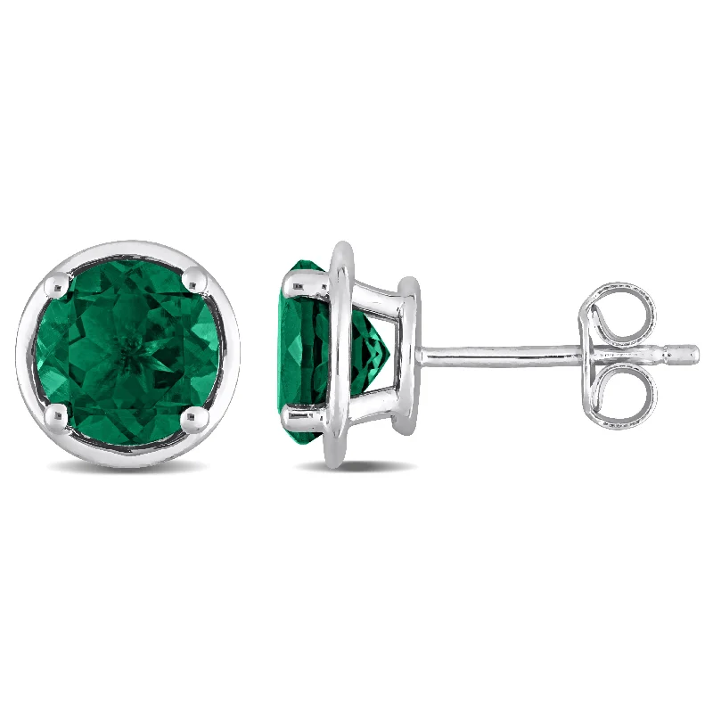 Mimi & Max Women's 2 1/3ct TGW Created Emerald Bezel Style Stud Earrings in Sterling Silver