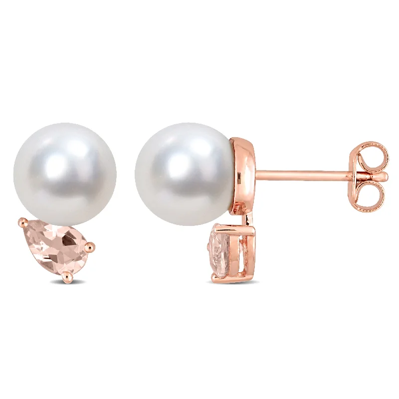 Mimi & Max Women's 8-9mm South Sea Cultured Pearl and 4/5ct TGW Morganite Stud Earrings in Rose Plated Sterling Silver