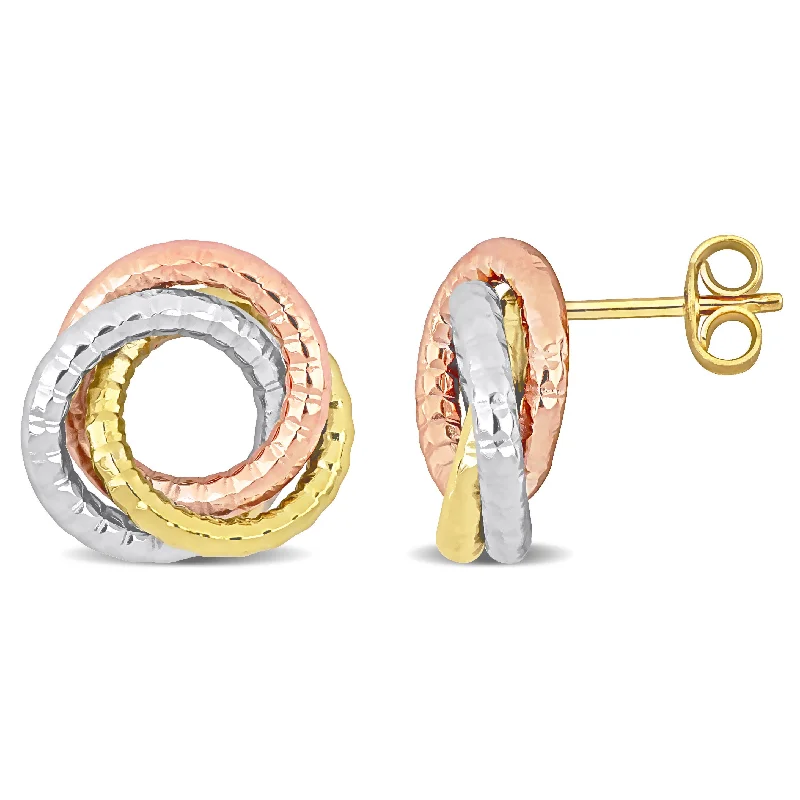 Open Love Knot Stud Earrings in 3-Tone Yellow, Rose and White 10K Gold