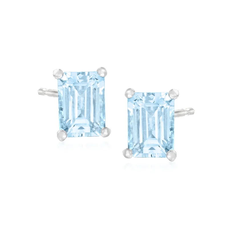 Ross-Simons Aquamarine Stud Earrings in Sterling Silver