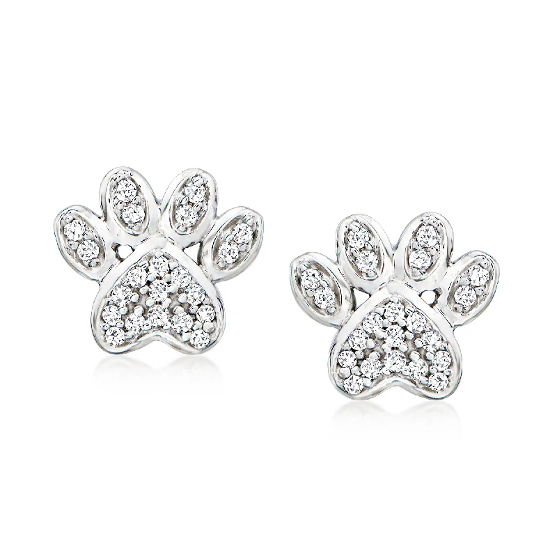 Ross-Simons Diamond Paw Print Stud Earrings in Sterling Silver