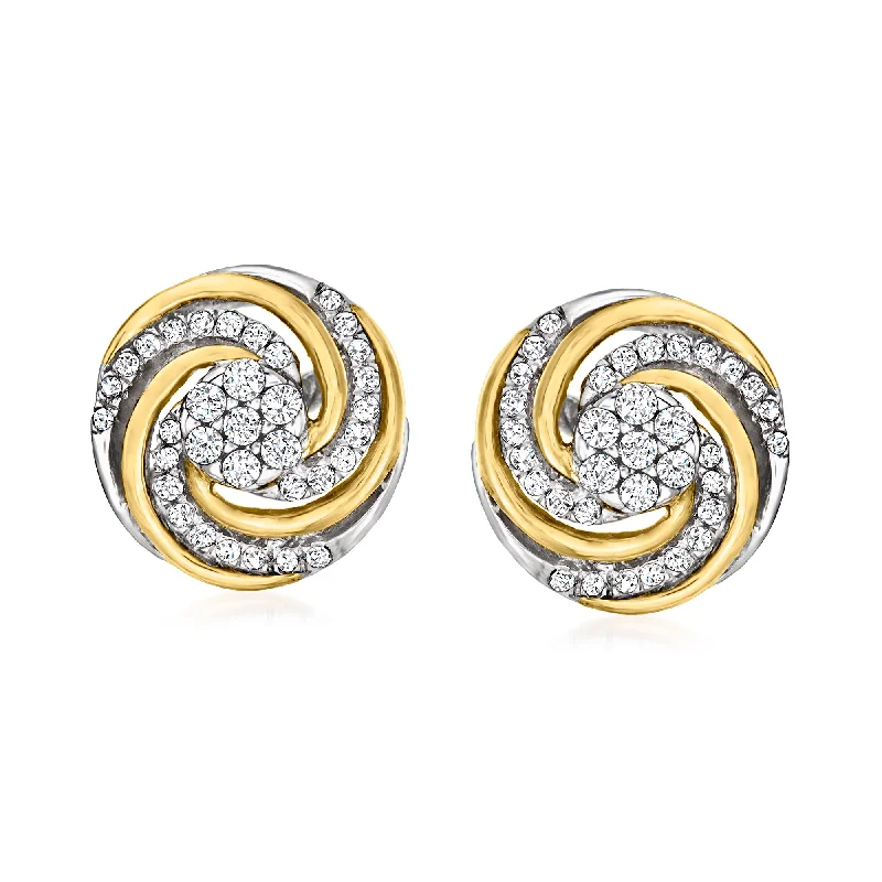 Ross-Simons Diamond Swirl Stud Earrings in Sterling Silver and 14kt Yellow Gold