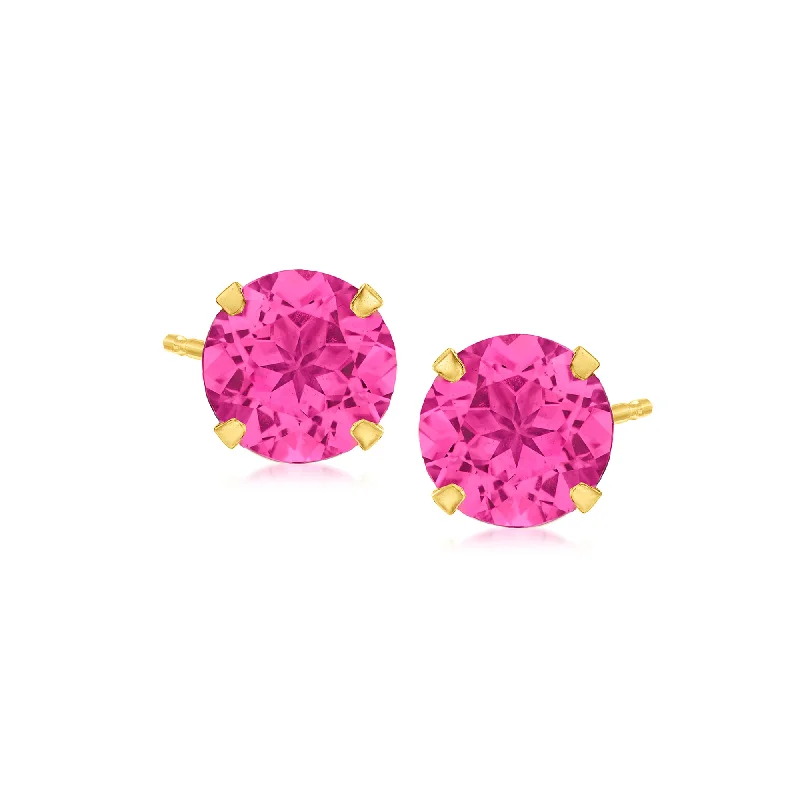 Ross-Simons Pink Topaz Martini Stud Earrings in 14kt Yellow Gold