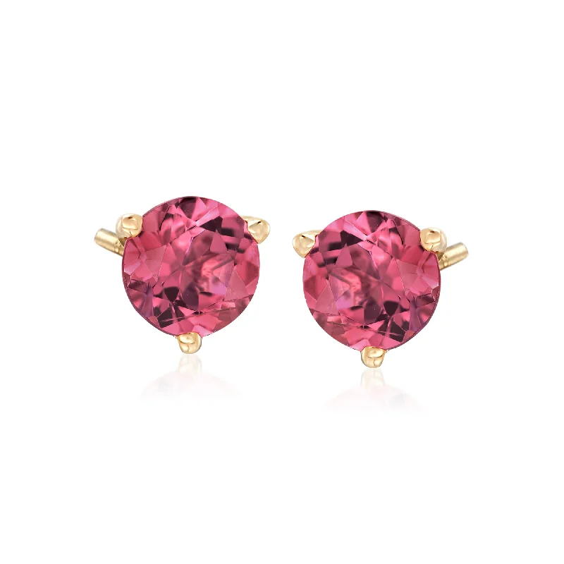 Ross-Simons Pink Tourmaline Stud Earrings in 14kt Yellow Gold