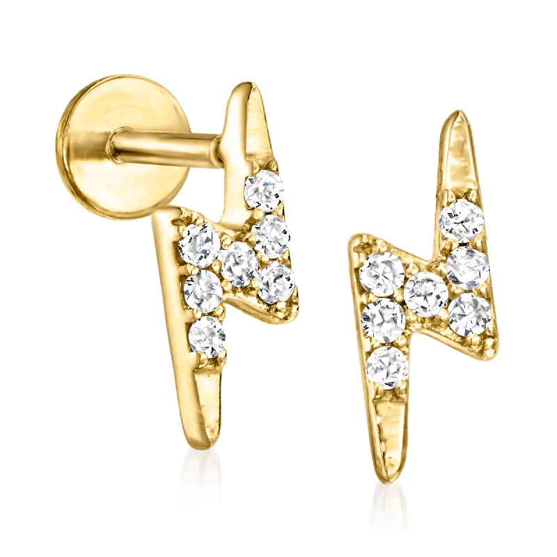 RS Pure by Ross-Simons Diamond Lightning Bolt Stud Earrings in 14kt Yellow Gold