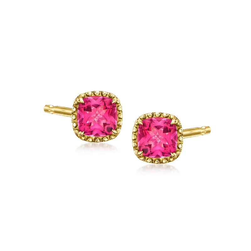 RS Pure by Ross-Simons Pink Topaz Beaded Halo Stud Earrings in 14kt Yellow Gold