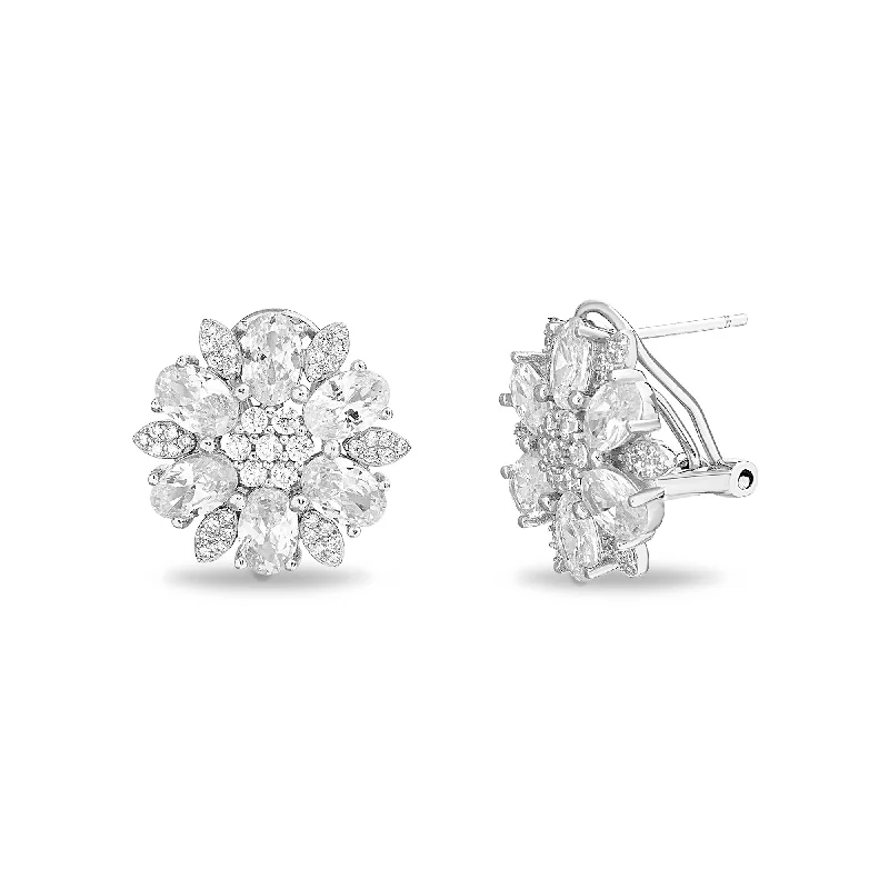 Silver Multi Cz Disc Stud Earrings