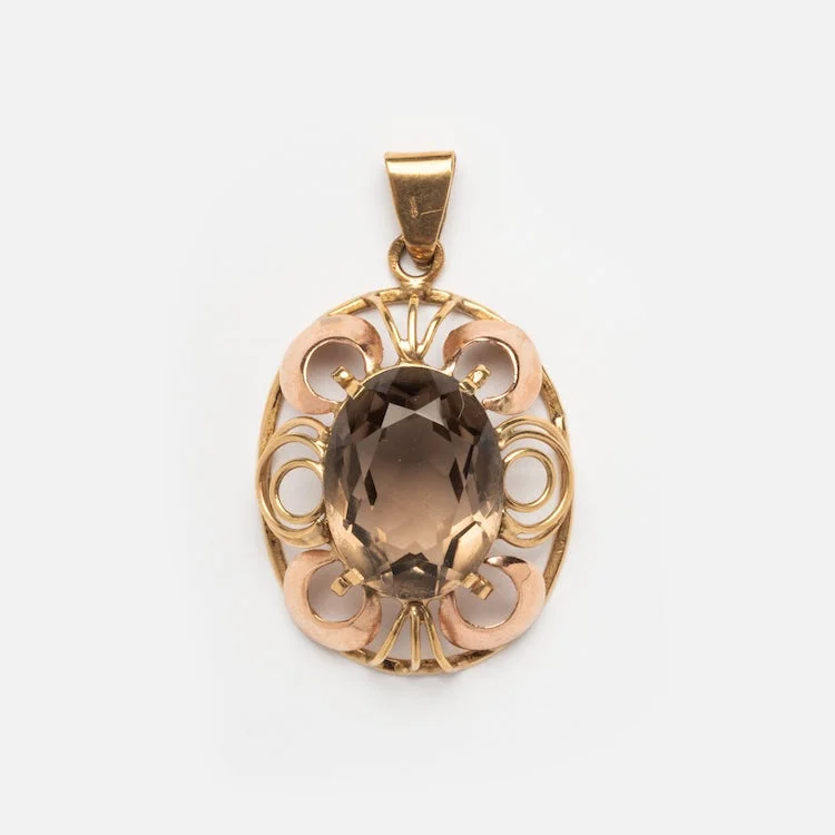 Limited-Time Offer On Premium Jewelry Collections Vintage 14k Grey Gem Oval Pendant
