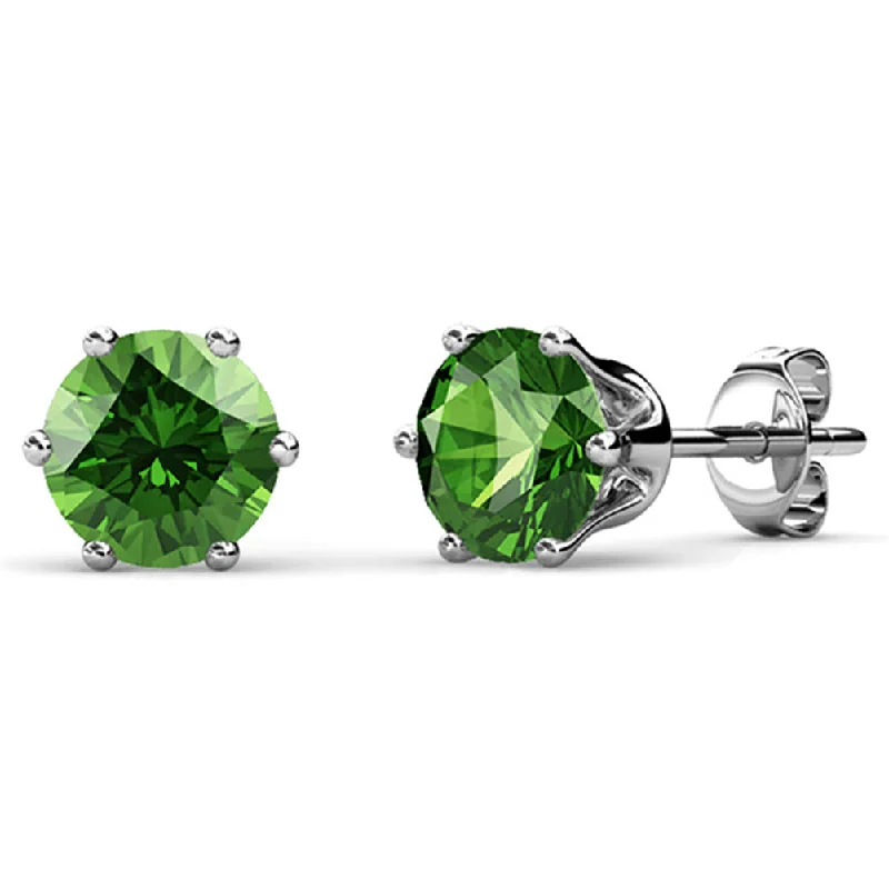 August Birthstone Peridot Earrings 18k White Gold Plated Stud Earrings with 1CT Swarovski Crystal