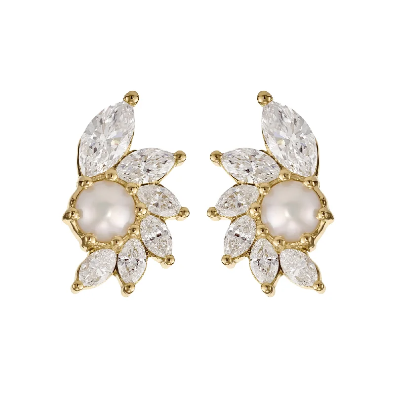 Camellia Diamond & Pearl Stud Earrings