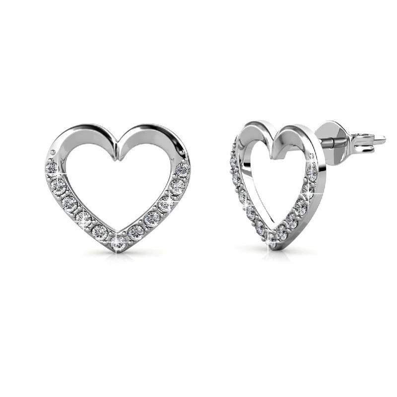 Chelsea 18k White Gold Plated Silver Heart Stud Earrings with Swarovski Crystals